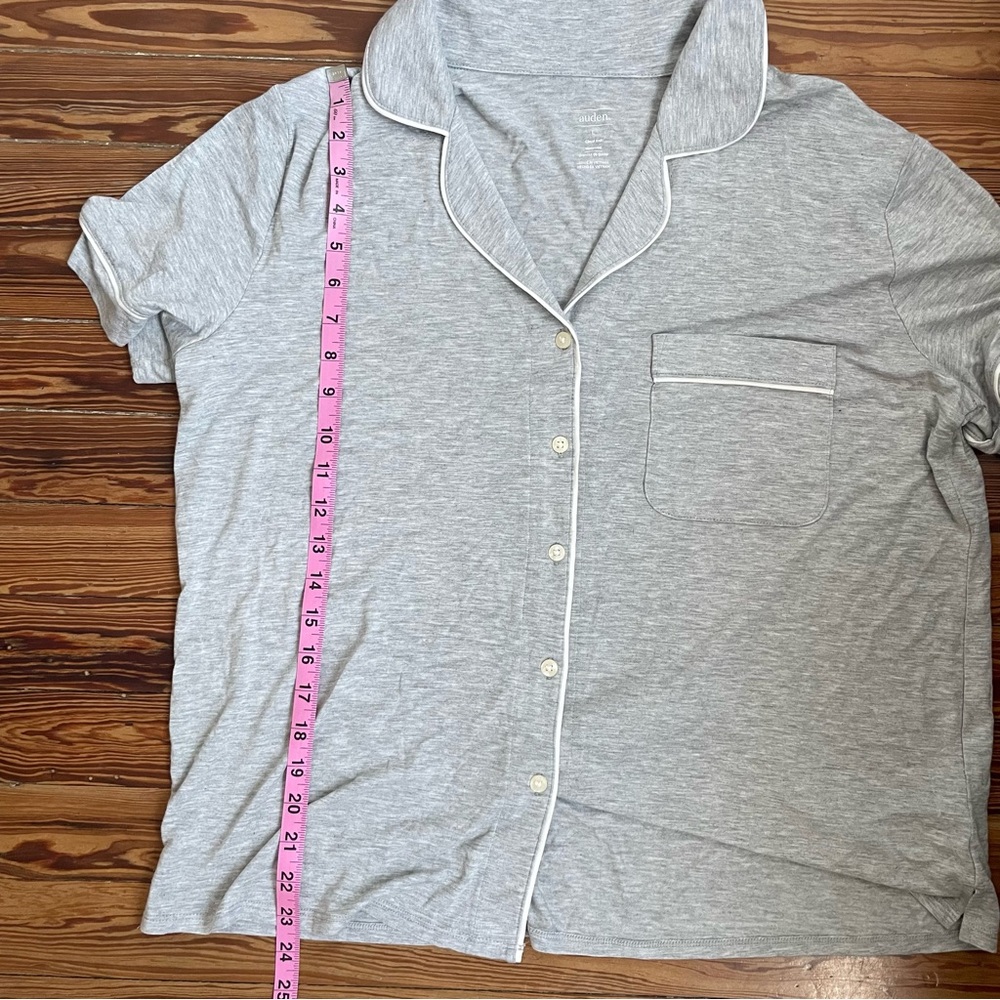 NWT Auden Heather Gray loud Knit Modal Short Sleeve Notch Collar Top and Shorts - Picture 6 of 9